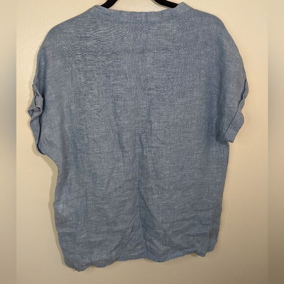 Isaac Mizrahi New York Top Blue 100% Linen V-Neck Oversized Lagenlook Small - Picture 2 of 8